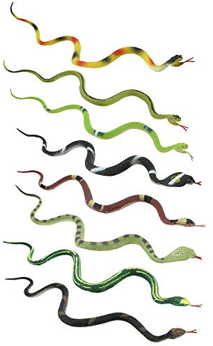 com-four® 8-piece rubber snake set - small realistic snake, cobra, asp viper, adder, reptile made of plastic - approx. 34 cm long [selection varies] (08 pieces - colorful)