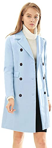Allegra K Abrigo De Trinchera Gabardina Doble Hilera De Botones Solapa Con Muescas Para Mujer azules XL