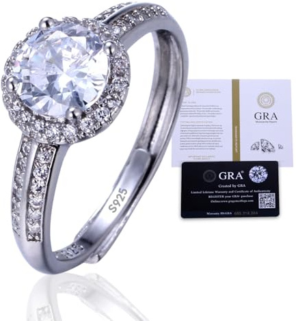 HALUKAKAH Anello da Donna in Moissanite Argento Sterling 925 con Diamante di Laboratorio 1 Carato e Certificato,Gioiello Elegante da 1,0 ct,Regolabile,Angelo,Regalo per Moglie,Fidanzata,Mamma,Figlia