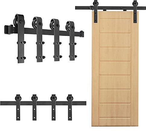 YRHome Système de porte coulissante 366 cm Rail en bois Porte coulissante Porte coulissante Noir Charge max. 130 kg Porte intérieure pour portes coulissantes pour 35 mm à 45 mm d'épaisseur