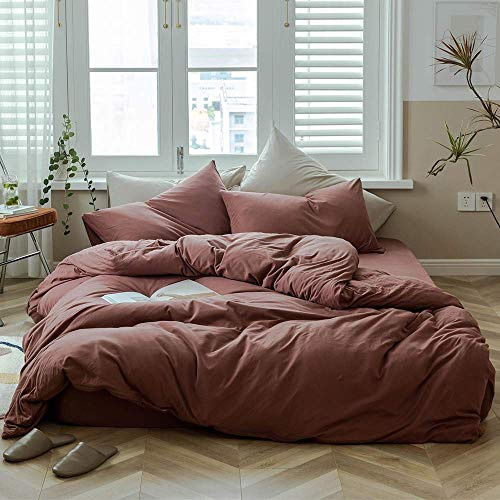 AMWAN Set di biancheria da letto matrimoniale in cotone lavorato a maglia, in tinta unita, stile semplice, in jersey di cotone, tinta unita, collezione di biancheria da letto, 1 copripiumino con 2