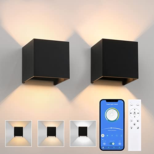 K-Bright 2 Stücke LED Smart Wandleuchten mit Fernbedienung Schwarz