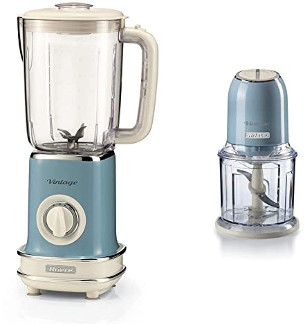 Ariete 568 Frullatore Vintage - Frullatore con 500 watt e tazza graduata da 1,5 litri, 2 velocità + pulse, colore Celeste pastello & 438, Tritatutto Vintage, Tritaghiaccio, 2 velocità