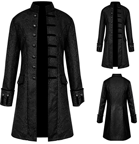 TTOKGZG Cappotto vintage medievale steampunk, trench lungo monopetto, costume per Halloween, costume medievale vittoriano per feste a tema steampunk e Halloween