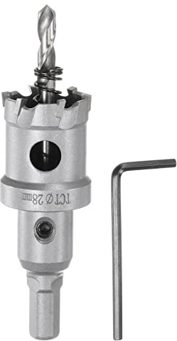 sourcing map Lochsägen set 28 mm Hartmetall Bohrkrone, Dosenbohrer Titanbeschichteter Hartmetallschneider mit Sechskantschlüssel für Edelstahl Eisen Legierung Holz Kunststoff