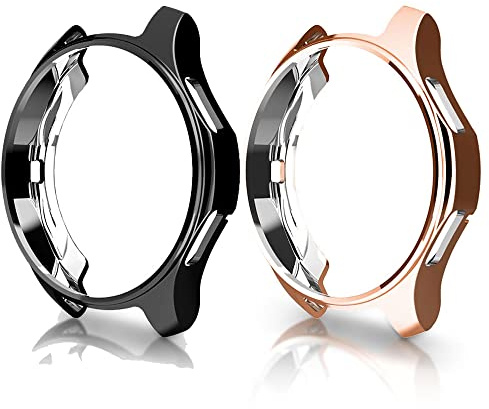 Chofit Schutzhülle kompatibel mit Samsung Galaxy Watch 42 mm Hüllen, weiche TPU-beschichtete Stoßstange für Galaxy Watch 42 mm SM-R810 (Schwarz+Rosegold)