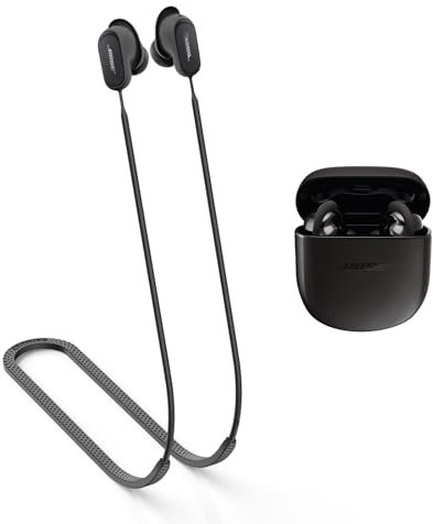MOWYEOK Anti Verlust Strap für Kopfhörer, kompatibel mit Bose QuietComfort Earbuds II Ohrhörer,Weiches Silikon Anti Lost Lanyard,geeignet für Outdoor Sportarten, Laufen,Fitness - Schwarz