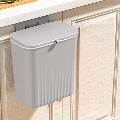 12 l Küchen-Kompostbehälter für Arbeitsplatte oder unter der Spüle, hängender Kleiner Mülleimer mit Deckel für Schrank/Badezimmer/Schlafzimmer/Büro/Camping, Kompostbehälter w (grau)