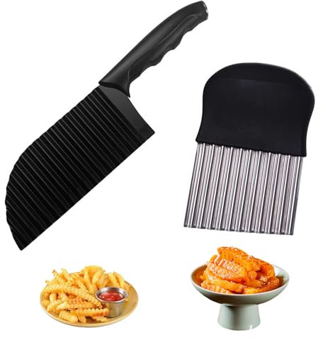 Jortmrd 2er Set Wellenschneider Wellenmesser Riffelmesser Buntmesser für Wellenschnitt Edelstahl Wellenschnittmesser Kartoffelwellenschneider Pommesmesser Geriffeltes Messer für Gemüse Obst Pommes