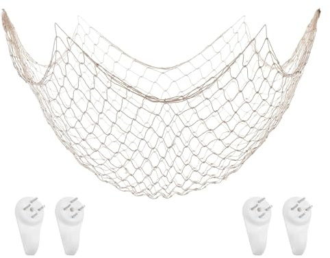 Yuqilin 200×100 CM Fischernetz Deko, Wand Deko im Mittelmeerstil, Baumwollseil Fotowand, für Room Decoration, Photography Hintergrundwand, Umweltinnovation im Kindergarten (Weiß)