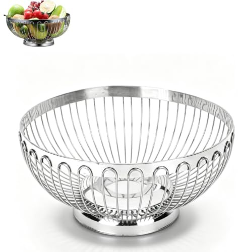 HERCHR Portafrutta in Filo Metallico, Cesto di Frutta in Acciaio Inossidabile(medio)