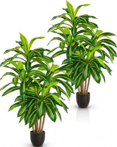PASCH® 2 x Drachenbaum Kunstpalme groß (120 cm) | Realistische Kunstpflanzen groß | Künstliche Pflanzen wie echt | Palme künstlich | Künstliche Palme für natürliches Ambiente