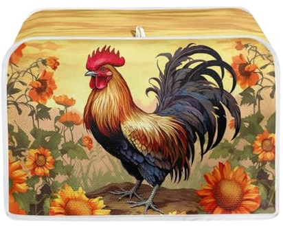 POLERO Sunflower Chicken Rooster Print Toaster Cover 4 Slice Toaster Dust Cover, Kitchen Bread Machine Covers with Hook