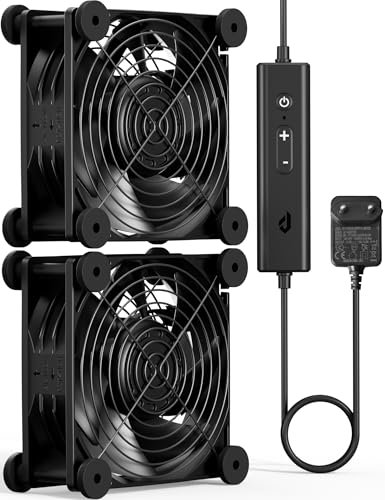 upHere Ventilador de PC de 220 V CA, doble rodamiento de bolas con 5 ajustables, control de velocidad CA, CC 12 V, ventilador de refrigeración para portátil, 120 x 38 mm, D1K2 (2 unidades)