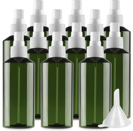 ZEOABSY Pack of 12, 200ml Refillable Green Empty Plastic Mist Spray Bottle, with White Sprayer, Pressure Pump Mister Bottles for Cleaning, Gardening, Hair Dressing Travel
