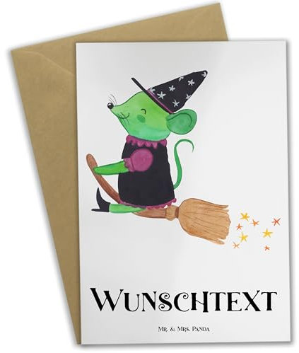 Mr. & Mrs. Panda Personalisierte Grußkarte Hexe Fliegt - Geschenke, Hochzeitskarte, Karte, Geburtstagskarte, Glückwunschkarte, Dekoration, Selbst Gestalten