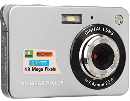 Digital Camera, 4K HD Camera, 48MP Autofocus Vlogging Camera with 8X Zoom, 2.7 Inch IPS Screen Compact Small Camera for Travel Party Growth Records (Silver)