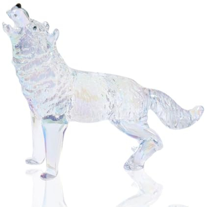 Kristallglas Wolf Figur Dazzle Klar Heulender Wolf Statue mundgeblasenes Glas Tier Skulptur Sammlerstück Briefbeschwerer