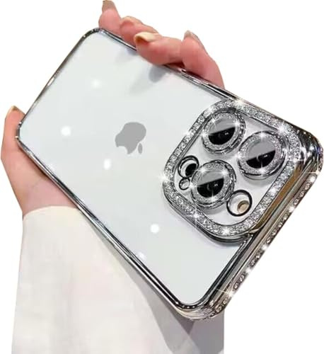 PIXFAB Case for iPhone 16 Pro Max, Diamond Glitter Phone Case [Ultra Slim] Scratch Resistant Sparkle Bling Gel Rubber Soft Skin Silicone [Protective Case] Clear Cover for iPhone 16 Pro Max - Silver