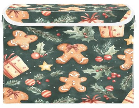 Ewusp Scatole natalizie di pan di zenzero con coperchio e manici, grandi, pieghevoli, in tessuto, per armadio, organizer per casa, ufficio, stanza dei bambini