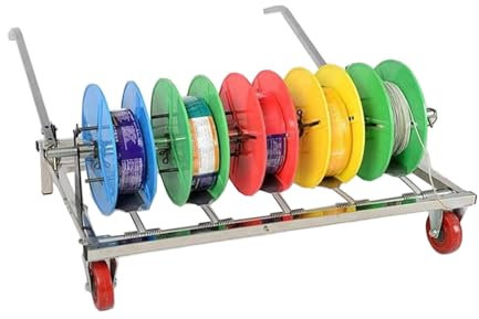 4 Axis Cable Cart, Removable Spool Rack Dispenser, Bulk Cable Holder Wire Storage Cart, Wheels, for Electrical Industrial and Retail Use
