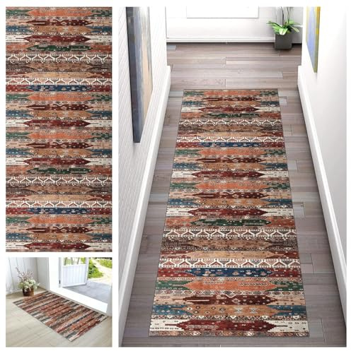 Buatisf Teppich Läufer Flur rutschfest Bunt Abstrakt Modern Korridor Teppichläufer Waschbar Polyester Verblassen Nicht Schlafzimmer Wohnzimmer Küchenläufer Anpassbar
