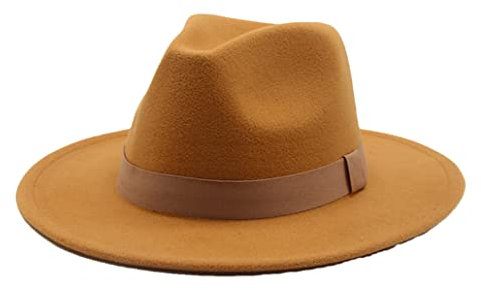 OLSKFUH Fedora-Hut, Wintermütze Für Damen Und Herren, Breite Krempe, Klassischer Beigefarbener Bowlerhut Für Hochzeiten Und Kirchen,Khaki02-56-58cm