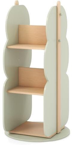 DREAMADE 360° Drehbares Bücherregal Kinder, Baumförmiges Spielzeugregal aus Holz Aufbewahrungsregal für Kinder, 3-stöckiges Kinderregal mit 5 Fächern für Kinderzimmer 47 x 47 x 96 cm