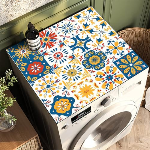 Highdi Style Ethnique Coloré Housse de Protection pour Machine à Laver Top,Coussin de Machine à Laver Antidérapant Housse de Machine à Laver pour Machine à Laver Ou Sèche-Linge (Blanc,30x40cm)