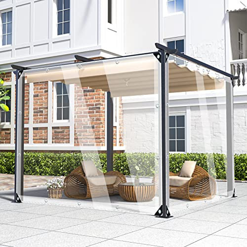 Bâche durable en PVC transparent de 450 g/m² avec œillets, 3 x 5,8 m, auvent extérieur pour pergolas, terrasses, abris de jardin, serres, corde et serre-câbles inclus