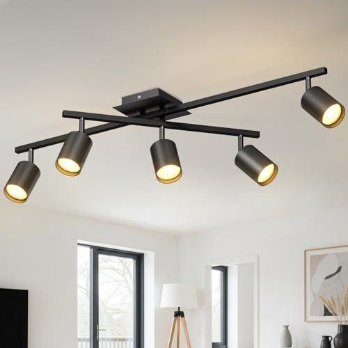 LVWIT Ceiling Lights,Ceiling Spotlights,Industrial 5 Way Kitchen Lights Ceiling,Adjustable GU10 Black Ceiling Spot Lights,Indoor Spot Light for Living Room Lights Ceilings(NO Bulbs)