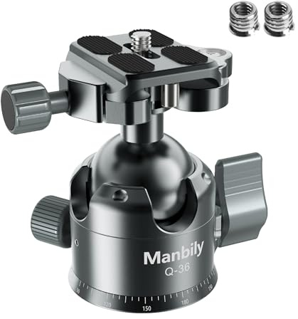 Manbily Q-36 Tripod Ball Head 36mm Low-profile Ballheads Mount for Camera Tripods Monopods Shooting, Metal Aluminum Max 15KG, 360° Panoramic, Dual U-Slot Arca-Swiss QR-Plate, 3/8 1/4 for DSLR Phone