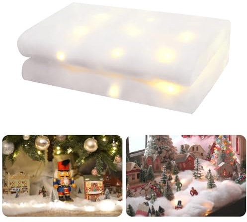 XIMISHOP Christmas Snow Blanket With Light，180CM*45CM White Soft Artificial LED Christmas Snow Blanket Roll for Xmas Indoor Fake Snow Decoration