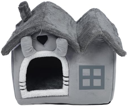 YUYTE Indoor Hundehütte Welpenhöhle Haustierhaus für kleine Hunde mit abnehmbarem, waschbarem Bezug, Unterseite aus weichem Fleece, Leinen (L)