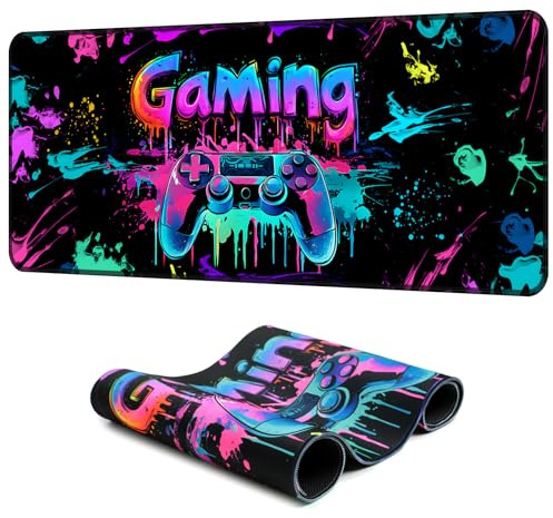 SparkLia Gaming Mouse Pad, X-Large Waterproof Blacklight Colorful Splatter Art Game Controller Non-Slip Rubber Base Mousemat, Glow in The Dark Desk Mat for Office Home - 31.5 x 11.8 inches