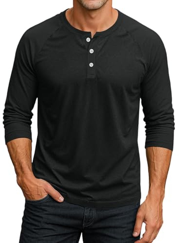 Herren Baumwolle Tshirt mit Knopfleiste 3/4 Arm Raglan Baseball Shirts Einfarbig Basic Tee Männer