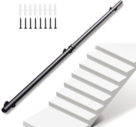 barandilla de escalera Pasamanos De Escalera Negro De 1, 2, 3, 4, 5 Y 6 M De Largo, Para Interiores Y Exteriores, Con Tubo Redondo De Acero Al Carbono Para Personas Mayores, Niños(L 540cm/17.7ft)