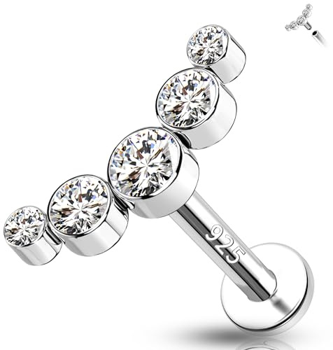 Melighting Helix Ohrringe 925er Sterlingsilber Gebogen Flache Rückseite Stud Innengewinde Tragus Ohrringe16G Knorpel Stud CZ Labret Stud 6/8MM