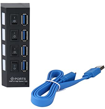 Guaber USB Hub 3.0 Splitter 1 To 4 Port USB Data Hub With Individual On/Off Switches And Lights For Laptop PC Computer On/off Switch