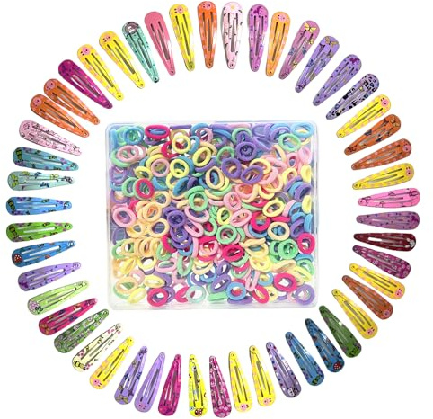 VINPAM Baby Hair Clips & Rubber Bands Set - 350 PCS Non-Slip Hair Accessories for Girls, Small Hair Clips for Fine Hair with Secure Grip (50 Clips + 300 Elastics)