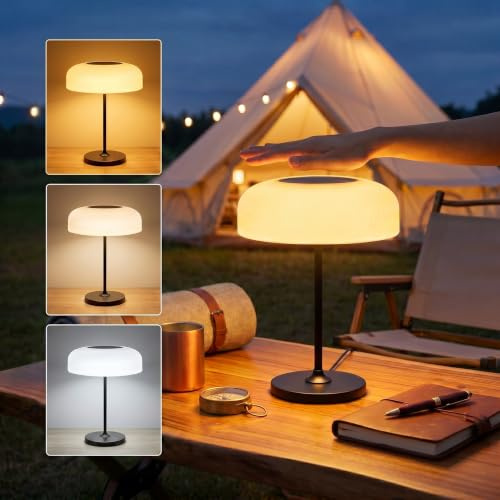 Tomshine Solar Table Lamp for Outside Patio Solar Cordless Lamp Outdoor Lamp Waterproof with Light Sensor,Dimmable Rechargeable Lamps Battery Operated Table Lamp for Garden Terrace.