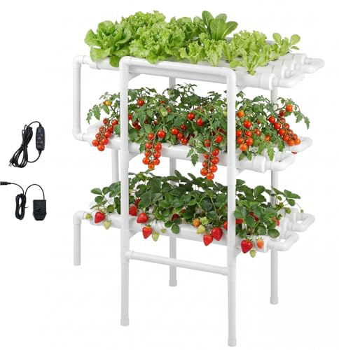 VEVOR Kit de Culture Hydroponique NFT Système Hydroponique à 3 Niveaux avec 108 Emplacements de Plantation pour Jardin Intérieur Culture de Légumes Fruits Herbes, Tubes en PVC-U, Irrigation Programmée