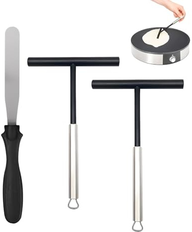 DASHUI 3 Stück Crepes Verteiler und Spatel, Edelstahl Crepe Teigverteiler, Spatel Schwarz Crepes Maker Zubehör für Zuhause Küche Backen Kochen Backwerkzeuge