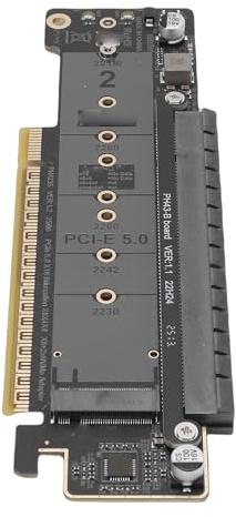 Yunseity Scheda Adattatore SSD PCIe 5.0 X16 a Doppia M.2 NVMe, Supporta Biforcazione X8 X4 X4 per Espansione Dati Ad Alta velocità e Montaggio unità M Key da 2230 a 22110