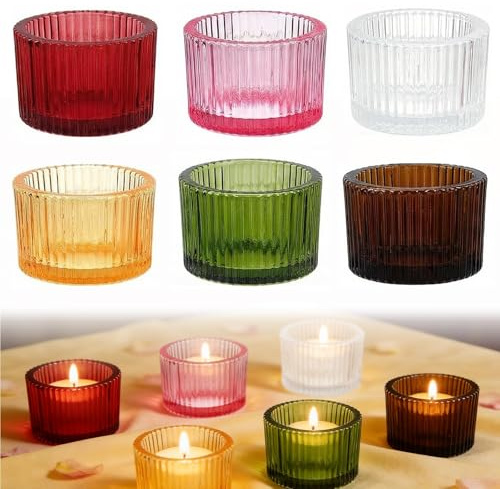 FAYHETG värmeljus glas 6 stycken värmeljushållare glas hem små värmeljus glas färgglada värmeljusglas 5,4 x 3,5 cm värmeljus glas värmeljus glas för bordsdekorationer jubileumsfirande bröllop