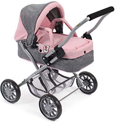 Bayer Chic 2000 - 555 15 Puppenwagen Smarty, für Kinder ab 2 Jahren, Melange grau-rosa, 56 x 37 x 56 cm