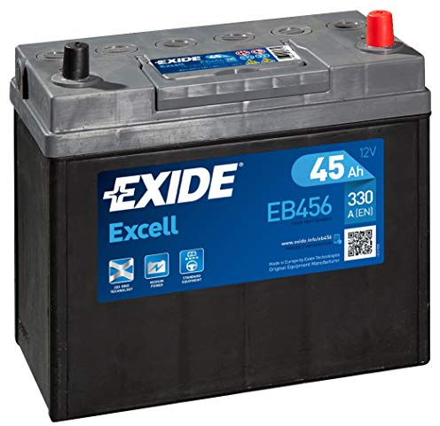 EXIDE EB456 Excell Starterbatterie 45Ah 12V 330A DIN/ISO B24 Kompatibel mit TOYOTA Yaris Schrägheck P9, HONDA CIVIC VIII Hatchback FN, FK, SUZUKI JIMNY FJ