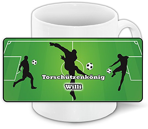 Fußball-Tasse mit Namen Willi und Motiv ' Torschützenkönig ' für Fußballer
