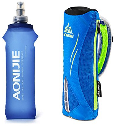 Geila Bouteille à eau Handheld pour la course, bouteille à main Grip de 17 oz avec sac d'hydratation à sangle, ballon souple BPA Sport (bleu)