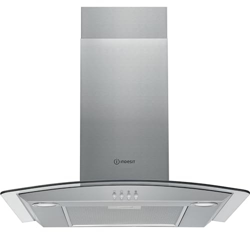 Indesit 60cm Curved Glass Chimney Cooker Hood - Stainless Steel
